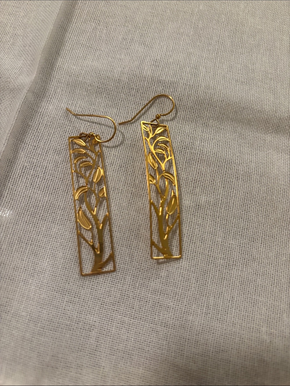 Gold Filigree Rectangle Drop Earrings - Women Jewelry
